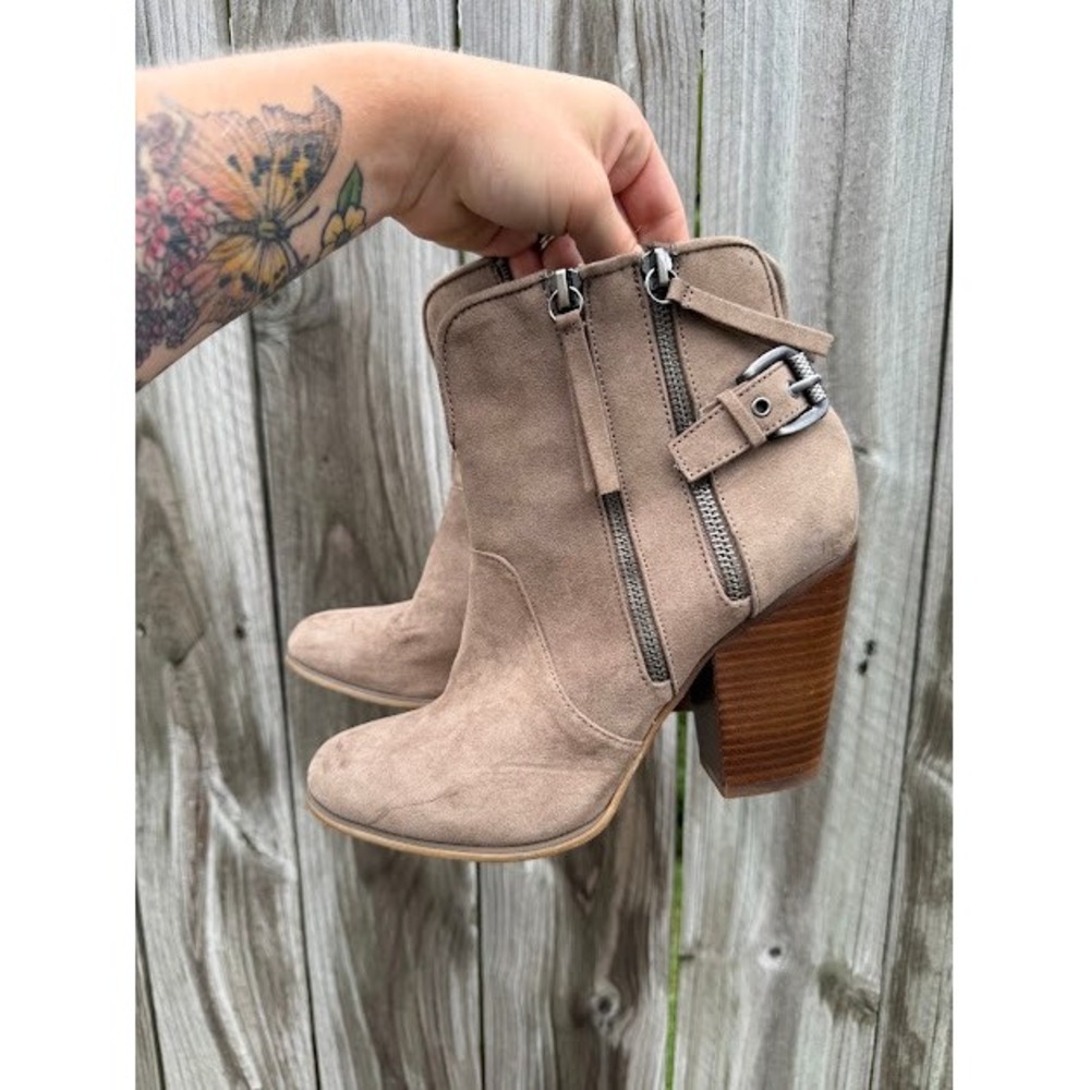 Western Boho Carlos by Carlos Santana Ankle Boots 7.5 Taupe Madera Block Heel